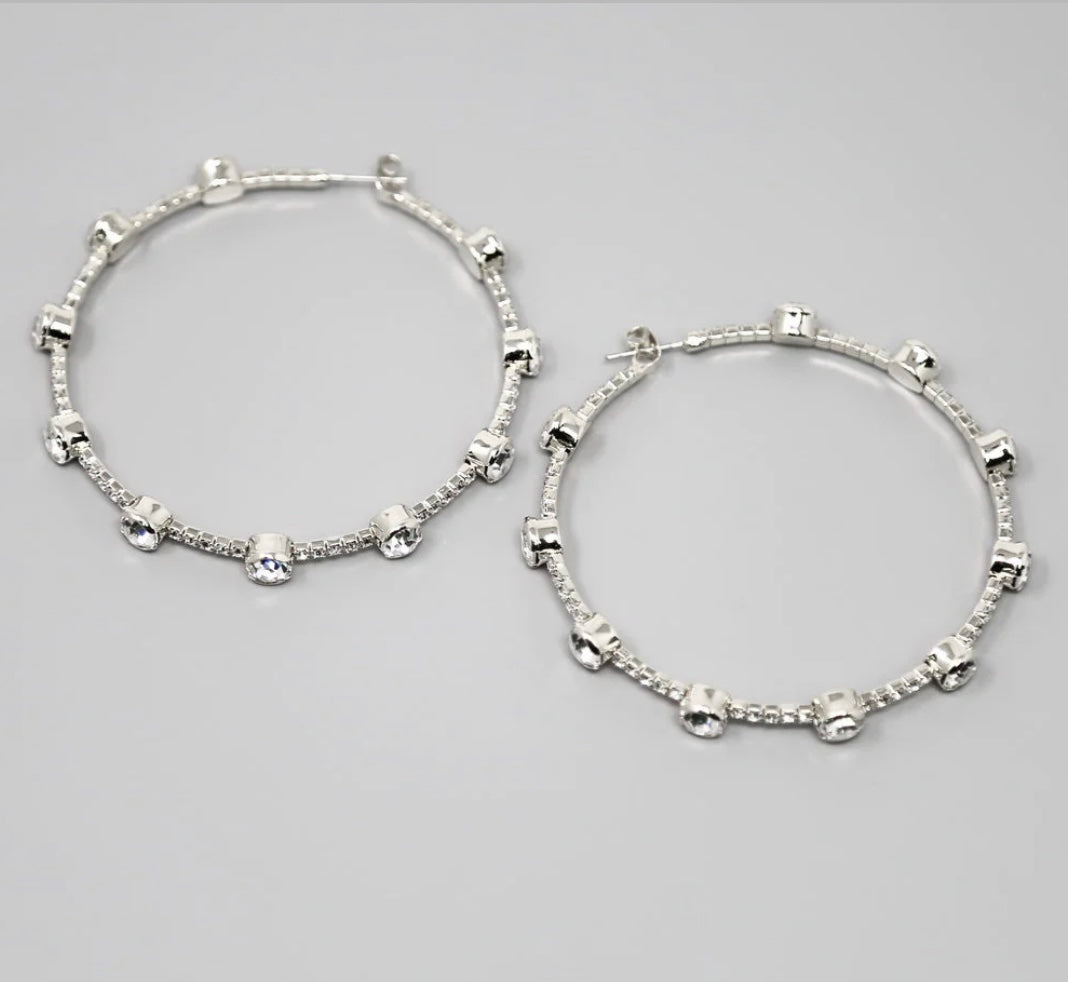 Glass Stone Hoop Earrings