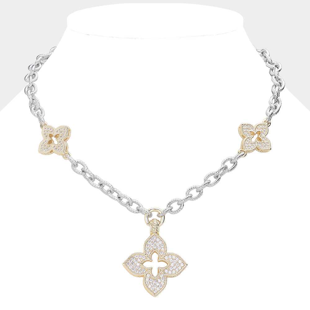 Two Tone Flower Necklace