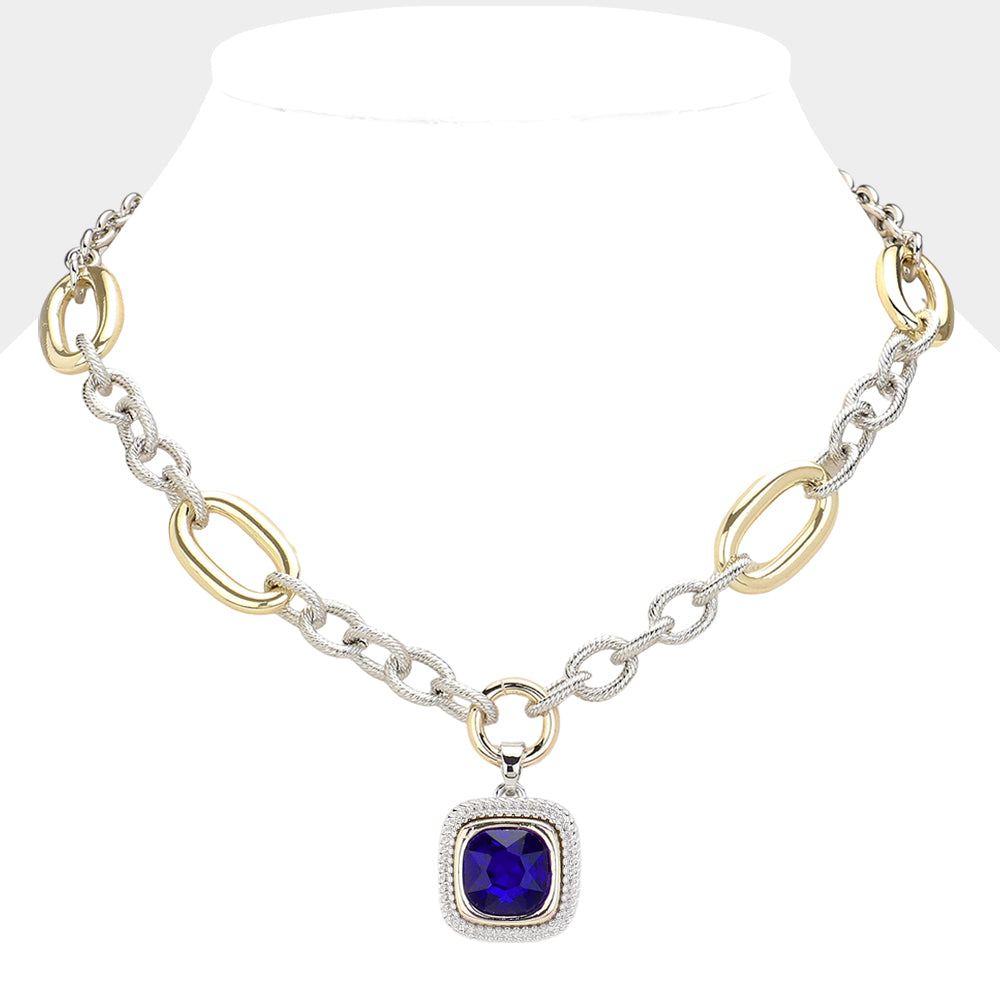 Blue Stone Two Tone Necklace