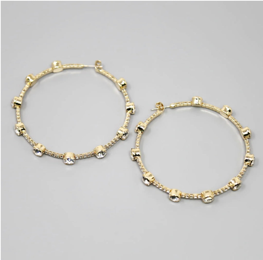 Glass Stone Hoop Earrings