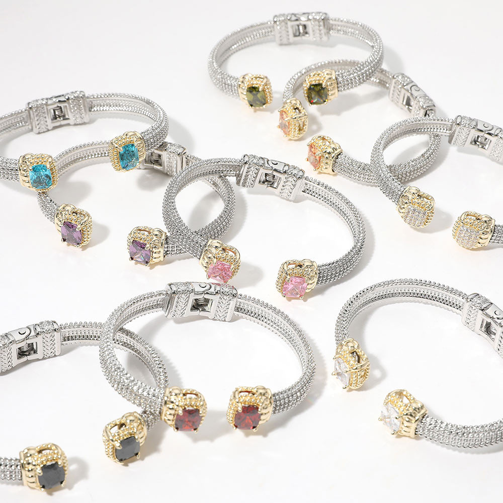 Rectangle Stone Hinged Bracelet