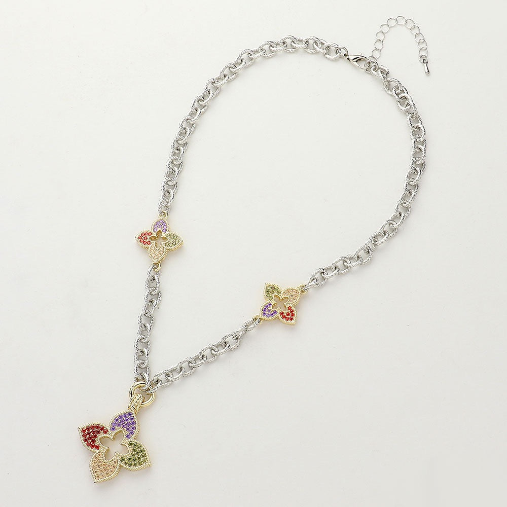Two Tone Multi Flower Necklace
