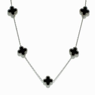 Black/Silver Clover Necklace