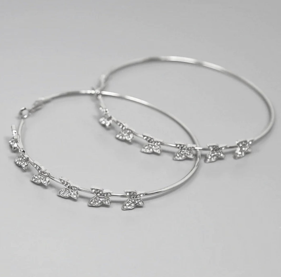 Pave Butterfly Hoop Earrings