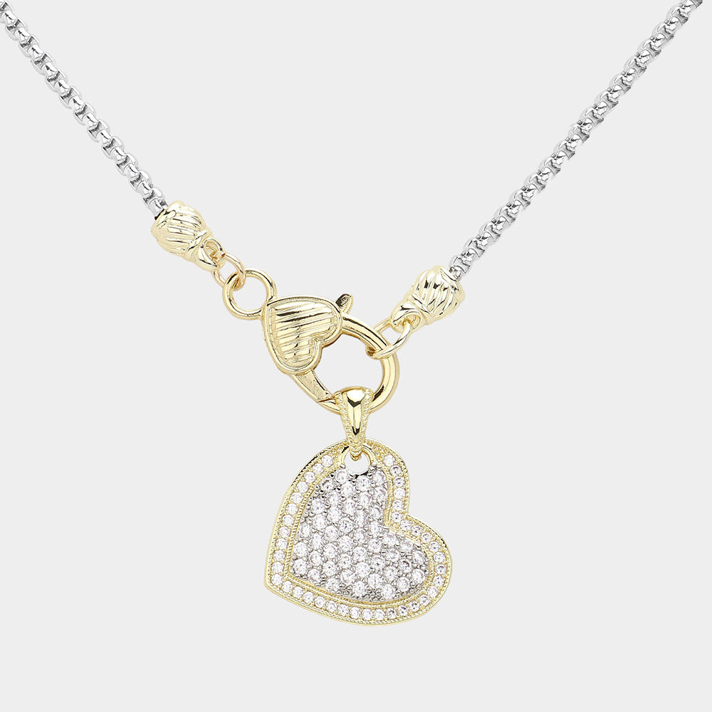 Two Tone Bling Heart Necklace