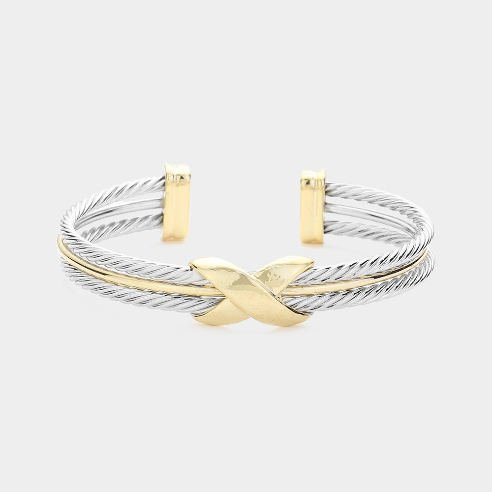 Two Tone Cross Cuff Bracelet