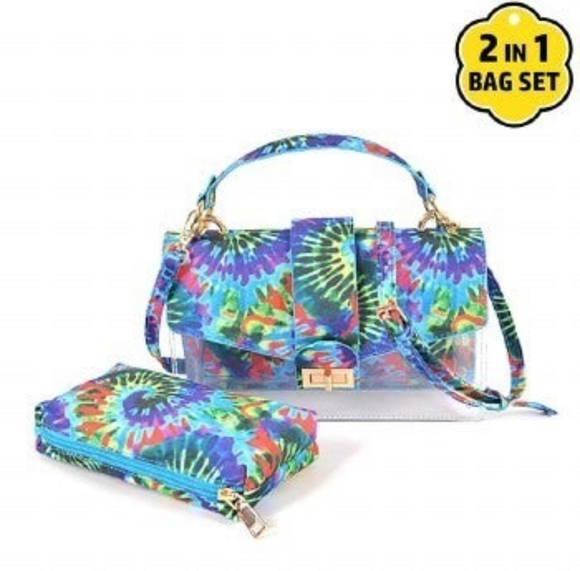 2-in-1 Tie Dye Clear Handbag with/Crossbody