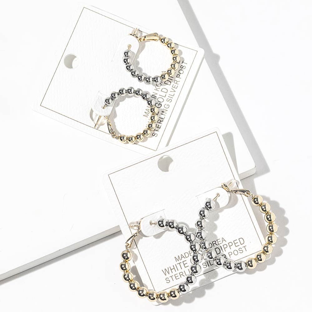 Two Tone Beaded Hoop Earrings