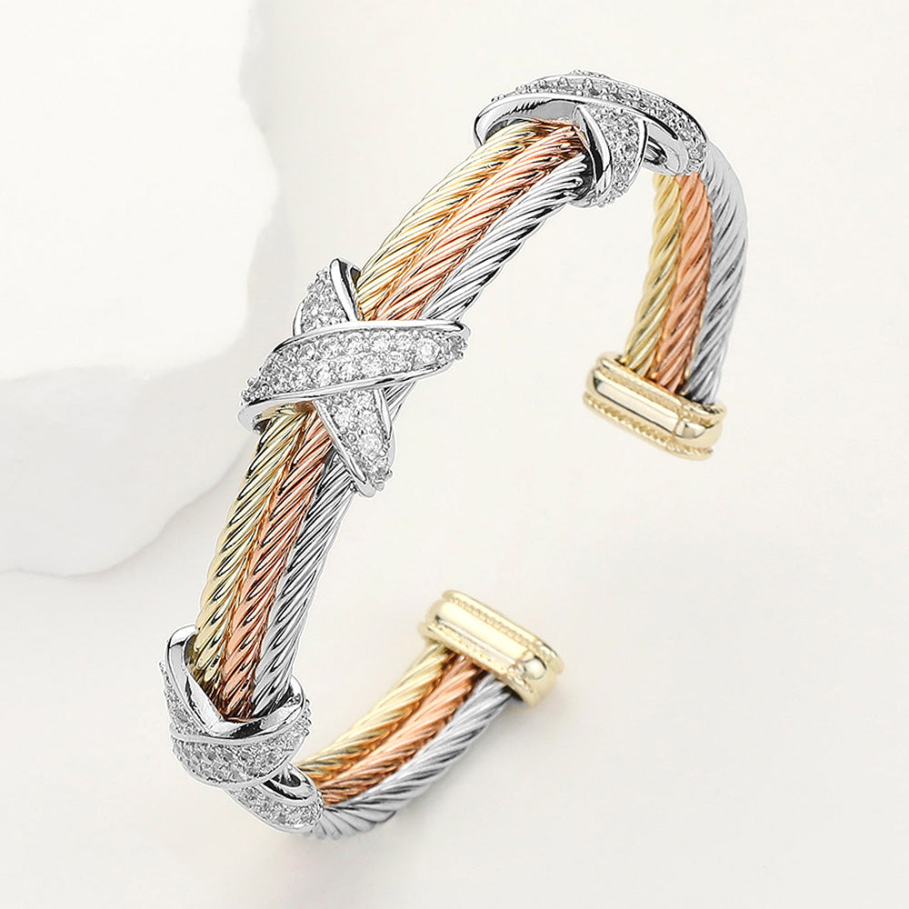 Three Tone X Cuff Bracelet