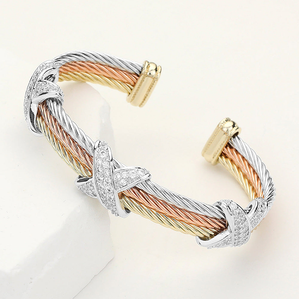 Three Tone X Cuff Bracelet