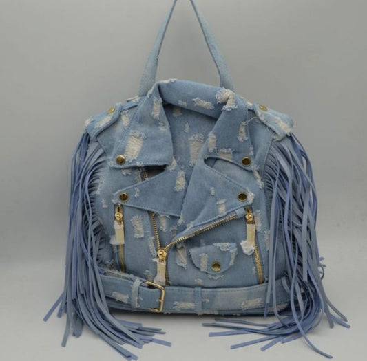 Fringe Denim Backpack