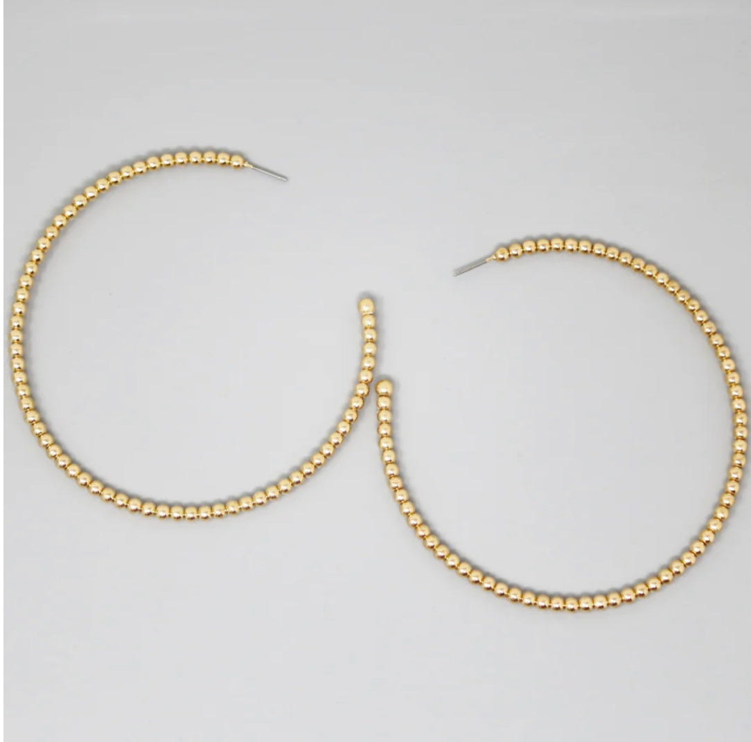 Gold Ball Beaded Hoop Earrings