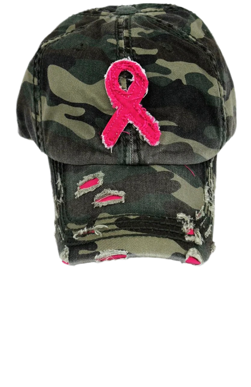 Distressed Pink Ribbon Cap