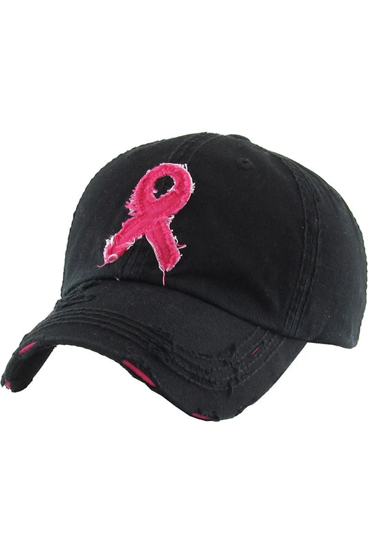 Distressed Pink Ribbon Cap