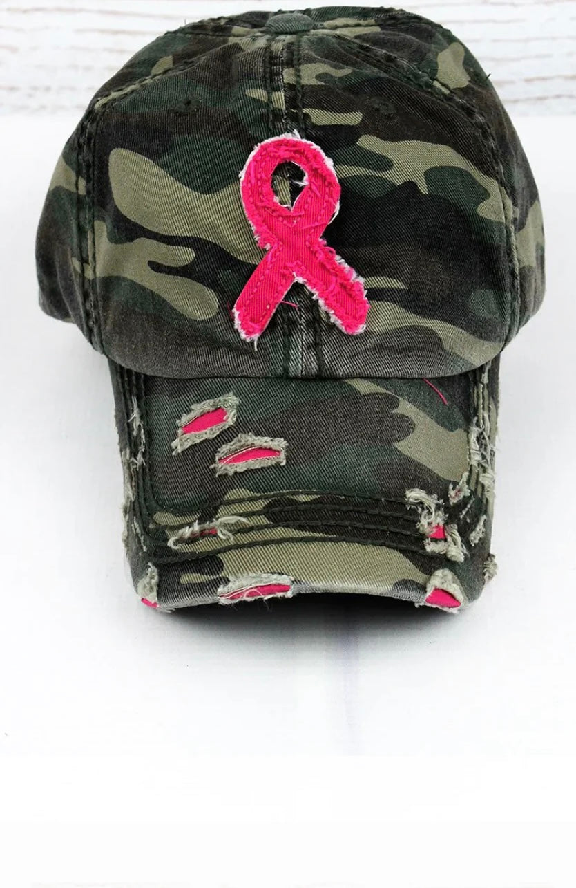 Distressed Pink Ribbon Cap
