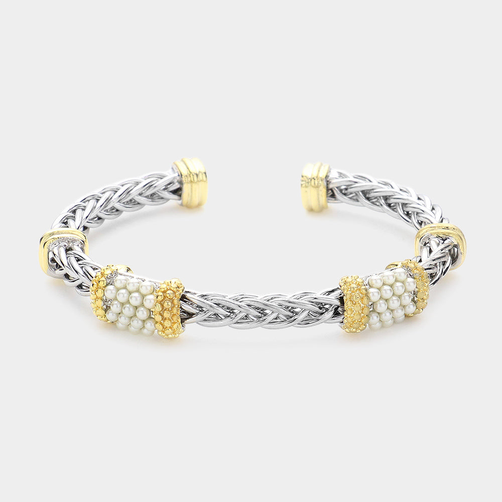 Two Tone Textured Pearl Bracelet