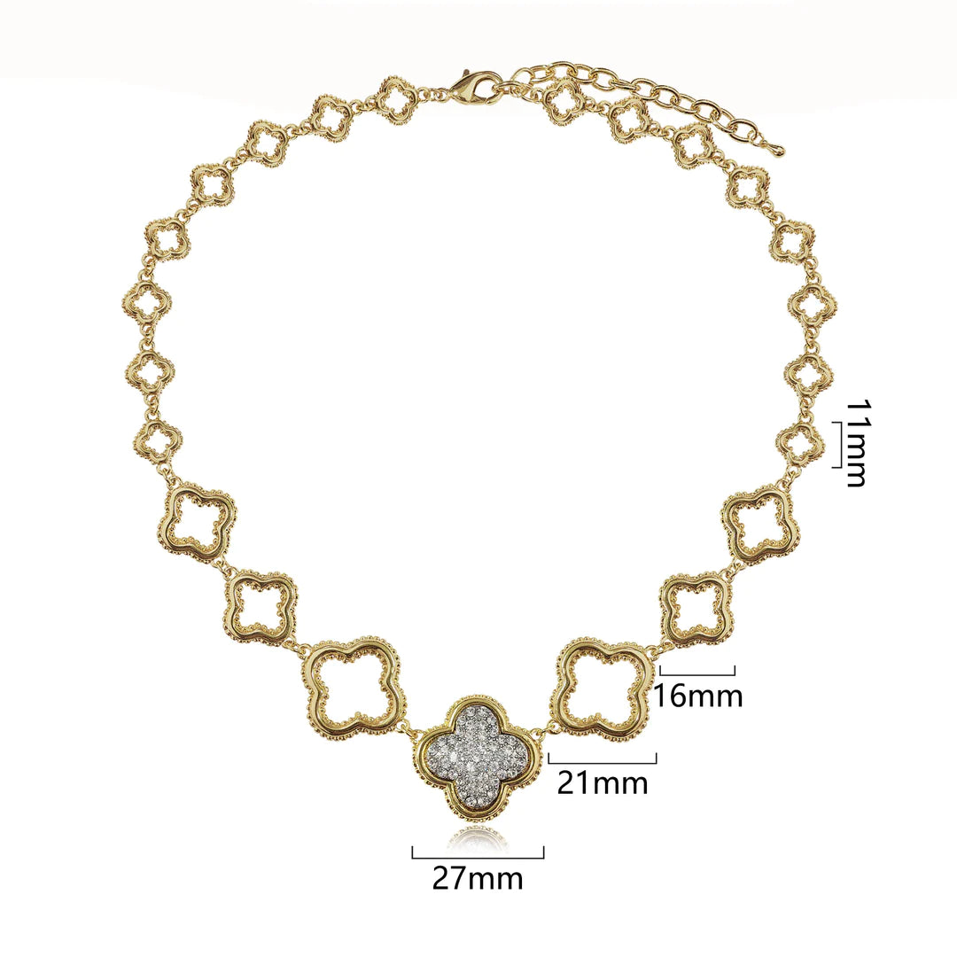 Gold Crystal Pave Clover Necklace