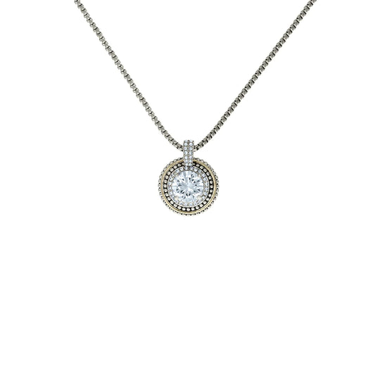 Two Tone Round Halo Necklace