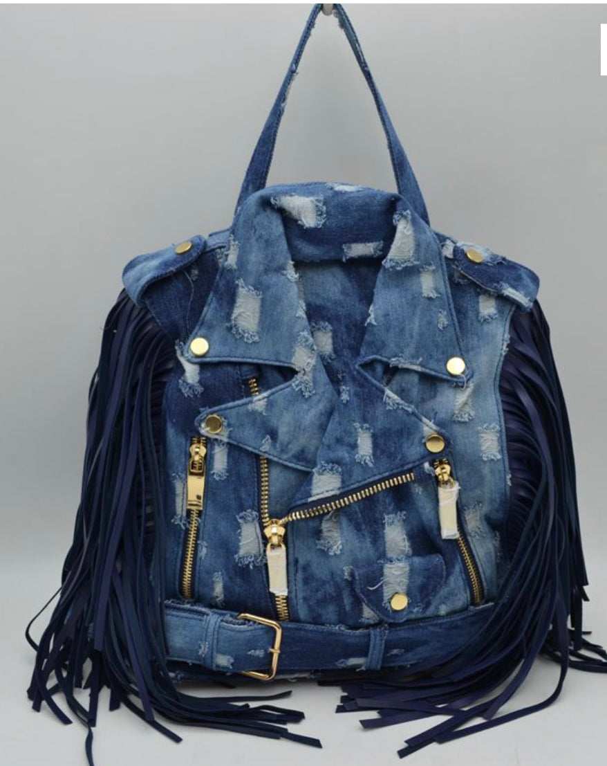 Fringe Denim Backpack