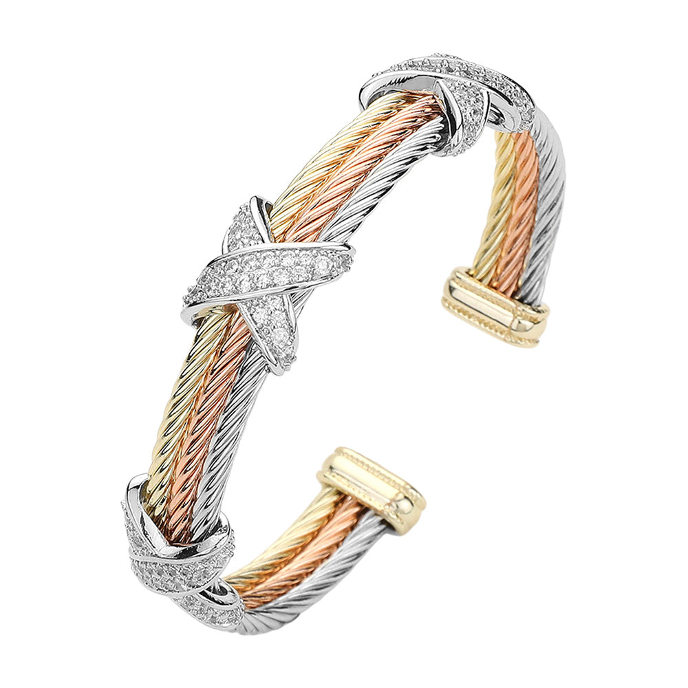 Three Tone X Cuff Bracelet