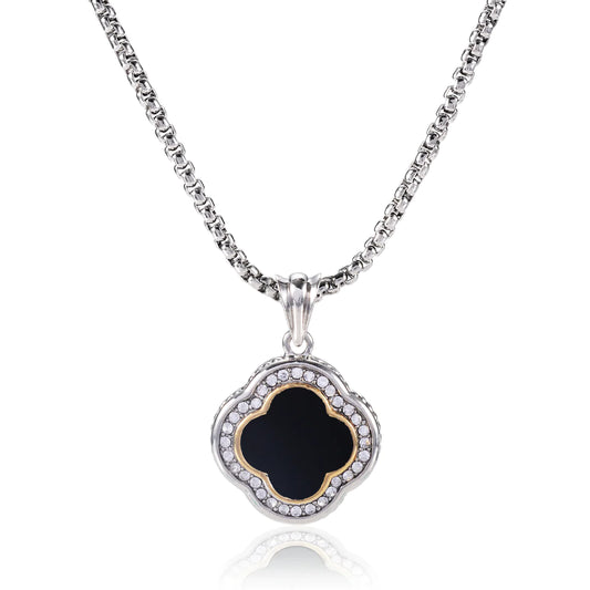 Two Tone Halo Clover Necklace