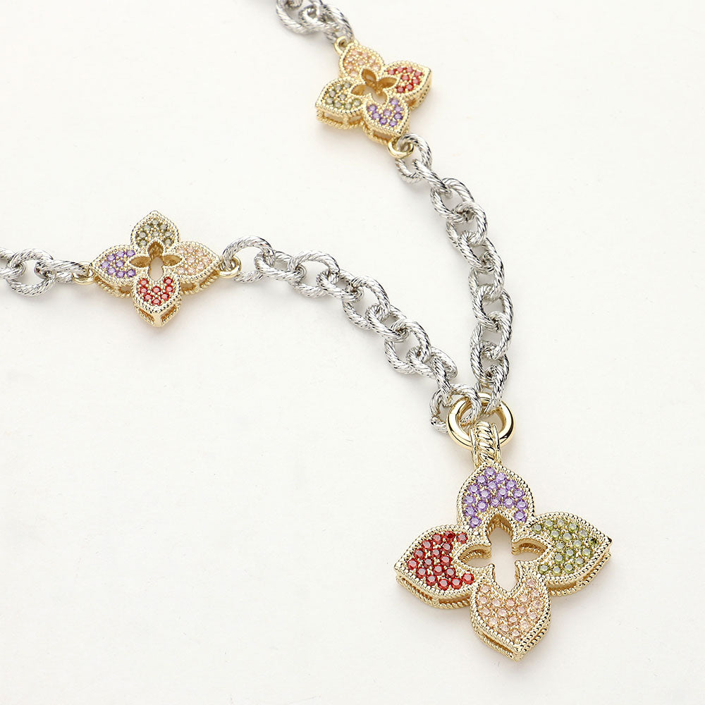 Two Tone Multi Flower Necklace