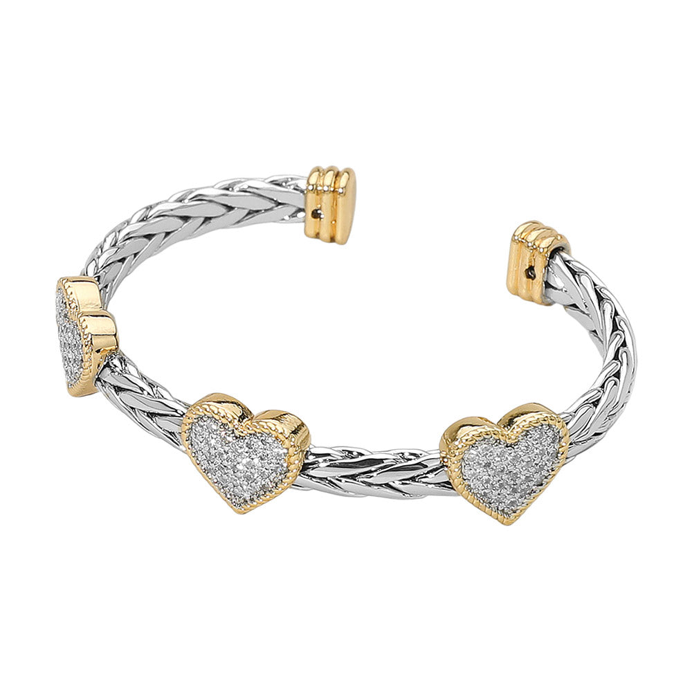 Two Tone Heart Cuff Bracelet