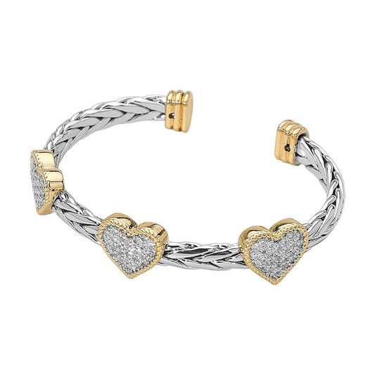 Two Tone Heart Cuff Bracelet