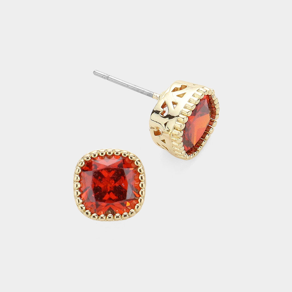 CZ Square Stud Earrings