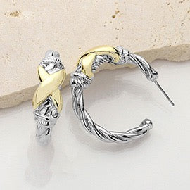 Two Tone Crisscross Hoop Earrings