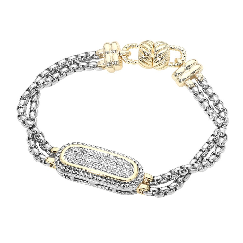 Two Tone Oval Bar Magnetic Bracelet