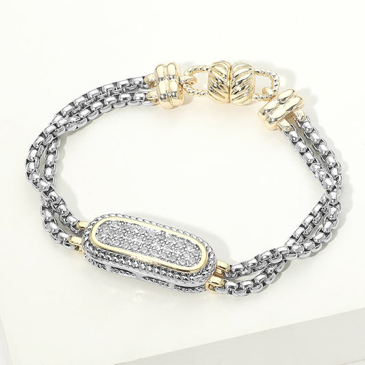 Two Tone Oval Bar Magnetic Bracelet