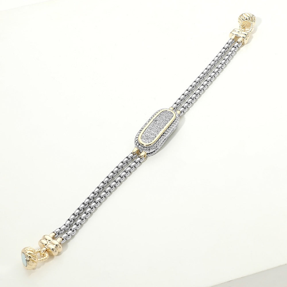 Two Tone Oval Bar Magnetic Bracelet