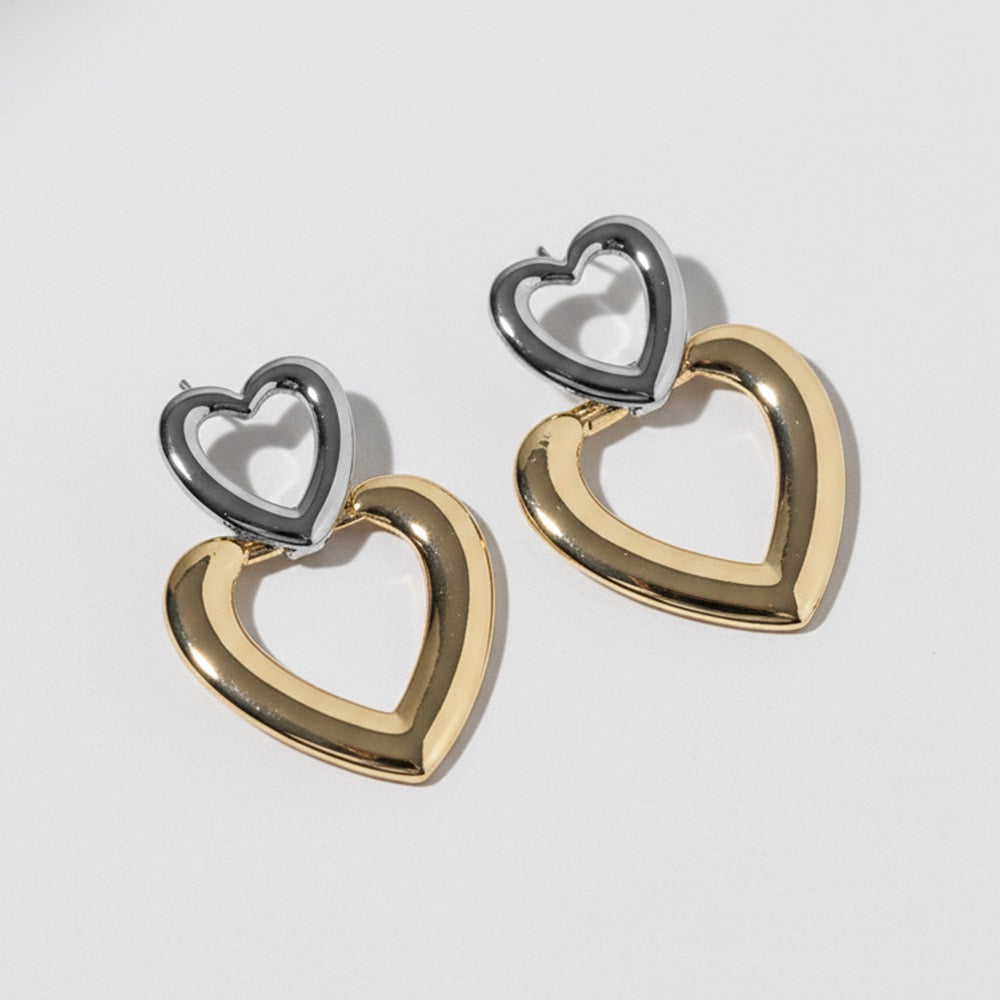 Two Tone Double Heart Earrings