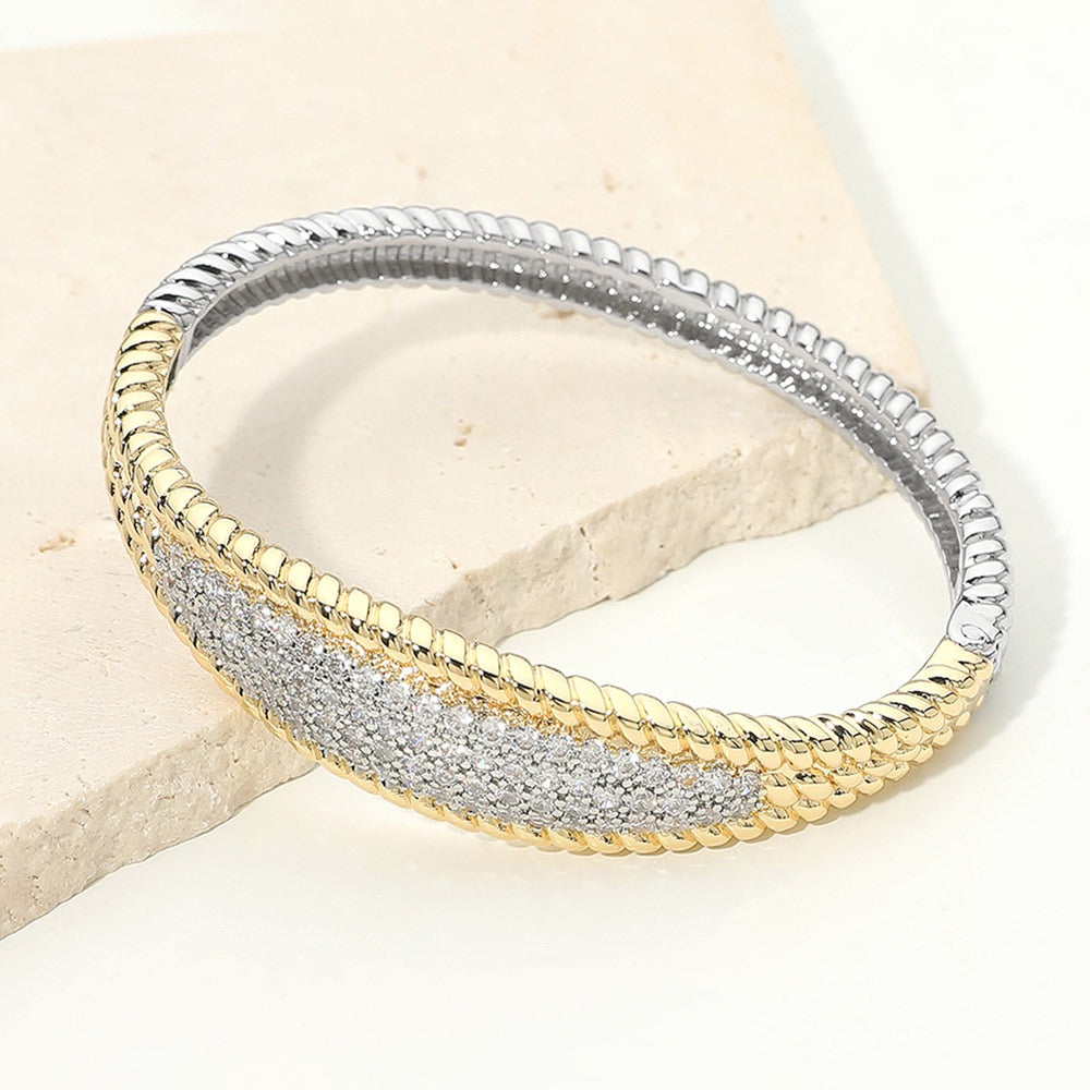 Two Tone Hinged Bangle Bracelet