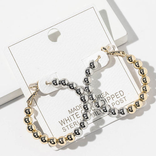 Two Tone Beaded Hoop Earrings