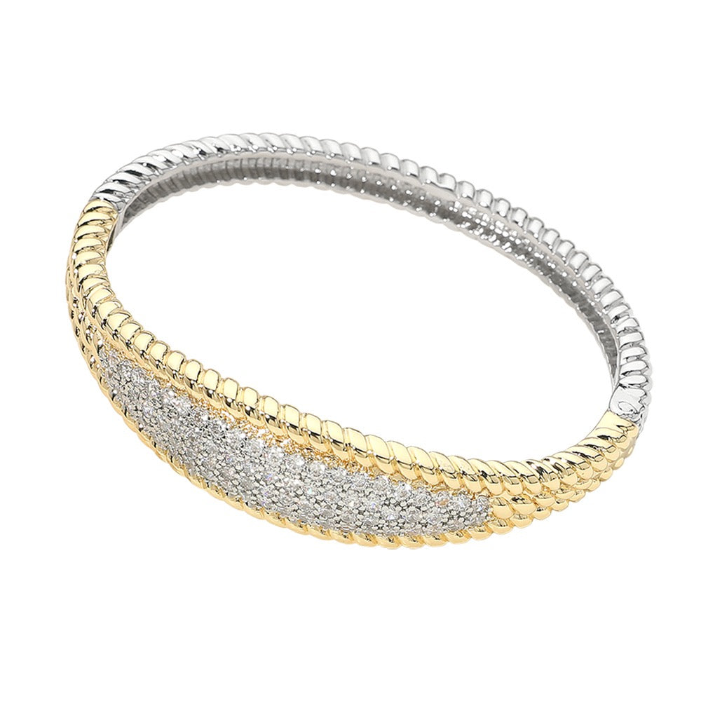 Two Tone Hinged Bangle Bracelet