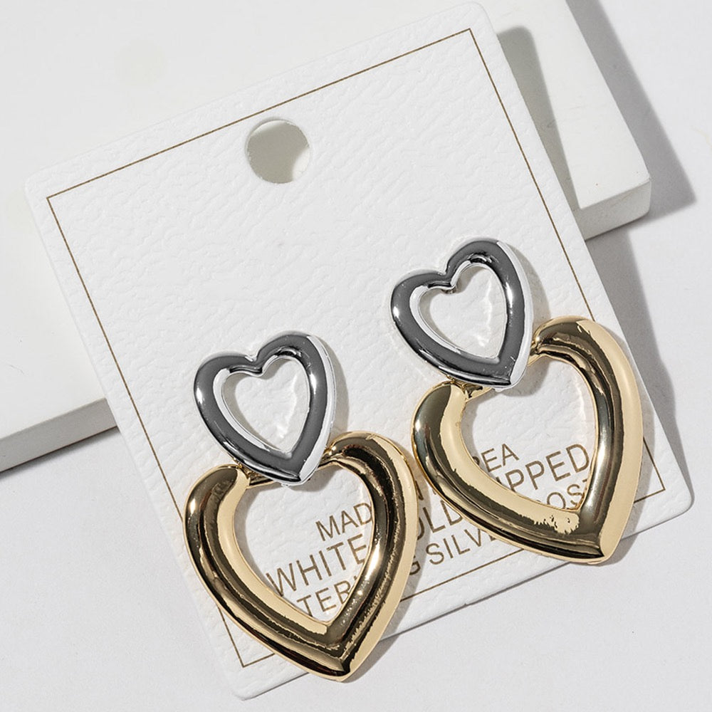 Two Tone Double Heart Earrings