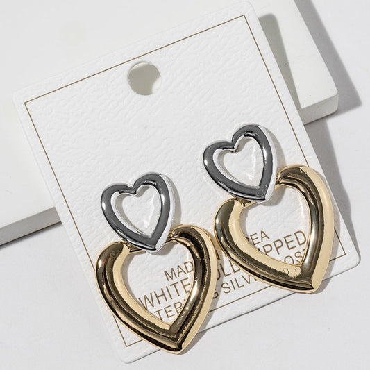 Two Tone Double Heart Earrings